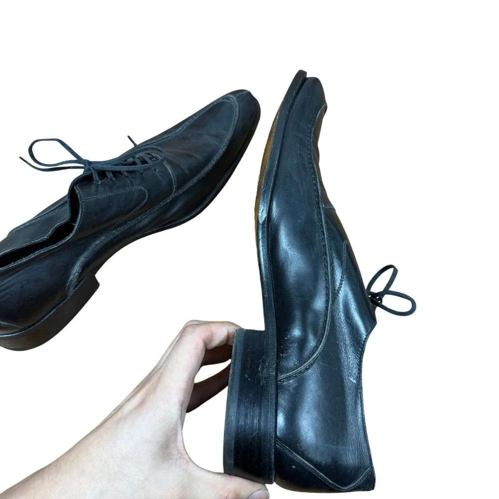 To Boot New York Oxford Shoes Mens 10 Black Leather Apron Toe Lace Up Italy